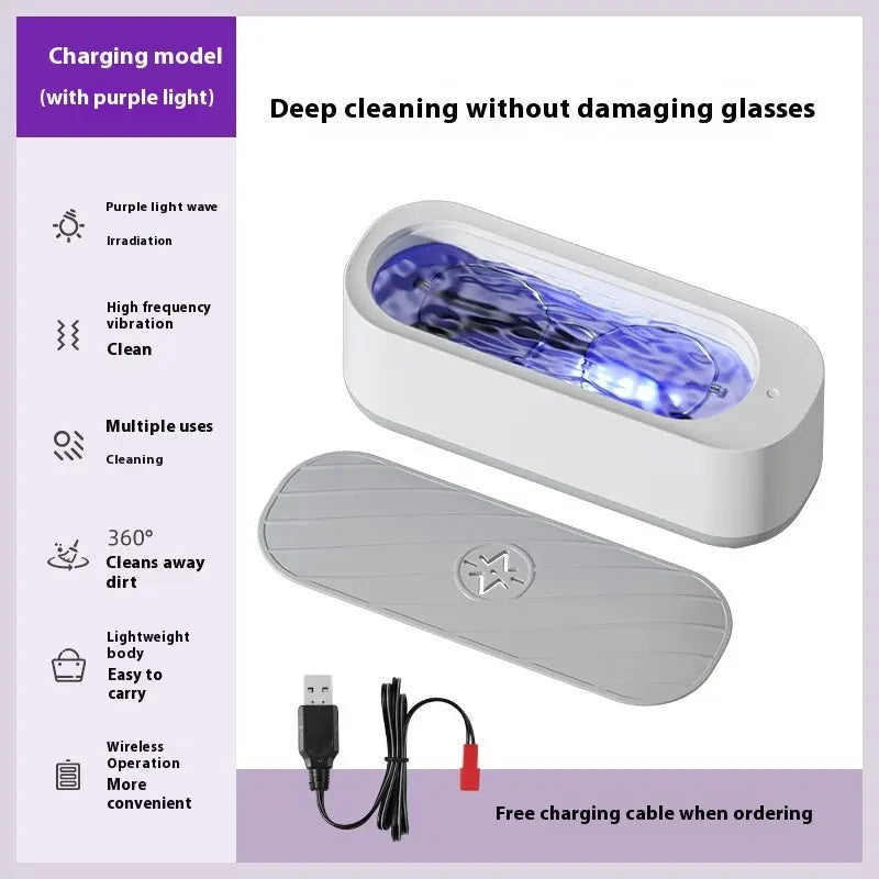Mini household ultrasonic glasses cleaning machine with purple light and vibration, USB and battery-powered options available
