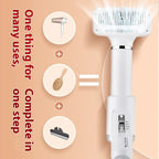 Pet hair dryer hot air comb in beige and blue – grooming brush for drying and removing fur from dogs and cats

