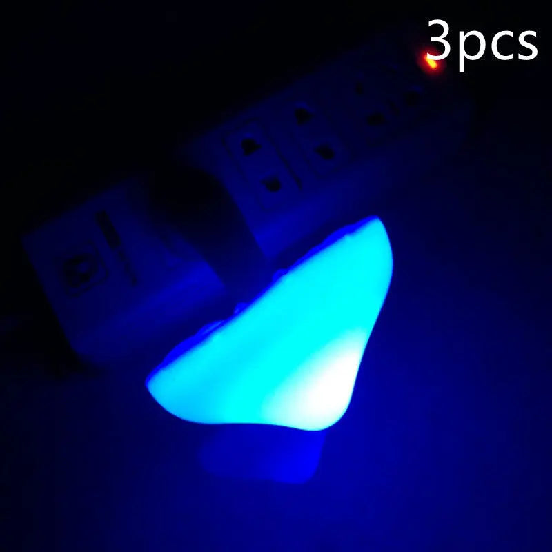 LED mushroom night light with light-control sensor, warm yellow light, EU US plug for bedroom, bathroom, and home decor