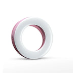 LED selfie ring light with adjustable brightness, compact design, rechargeable battery, perfect for photography, video, and live streaming