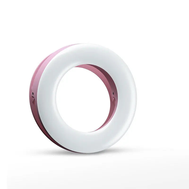 LED selfie ring light with adjustable brightness, compact design, rechargeable battery, perfect for photography, video, and live streaming
