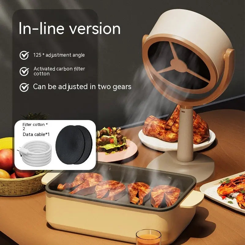 Compact USB rechargeable desktop range hood in black for kitchen ventilation