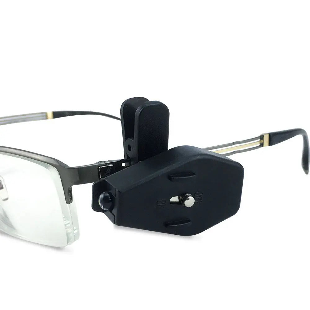 Mini LED flashlight clip-on light for eyeglasses, adjustable 360° light for hands-free illumination during reading or tasks