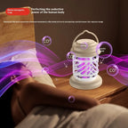 Rechargeable outdoor mosquito killing lamp in beige, white, and blue – compact bug zapper for patios and camping use