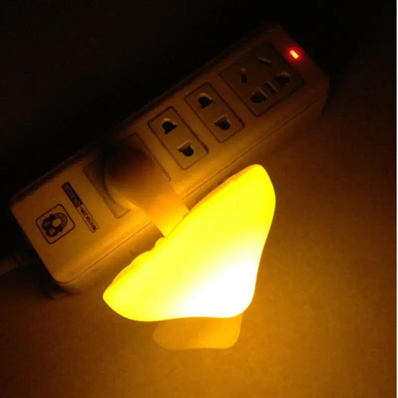 LED mushroom night light with light-control sensor, warm yellow light, EU US plug for bedroom, bathroom, and home decor