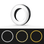 LED selfie ring light with adjustable brightness, compact design, rechargeable battery, perfect for photography, video, and live streaming
