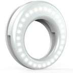 LED selfie ring light with adjustable brightness, compact design, rechargeable battery, perfect for photography, video, and live streaming