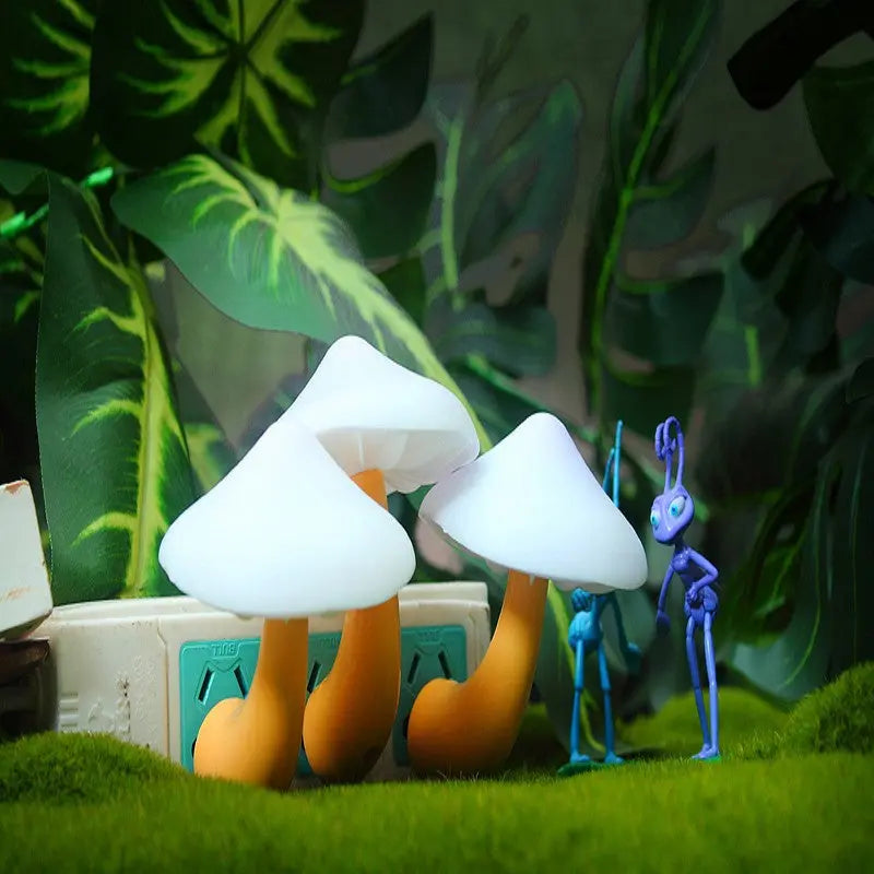 LED mushroom night light with light-control sensor, warm yellow light, EU US plug for bedroom, bathroom, and home decor