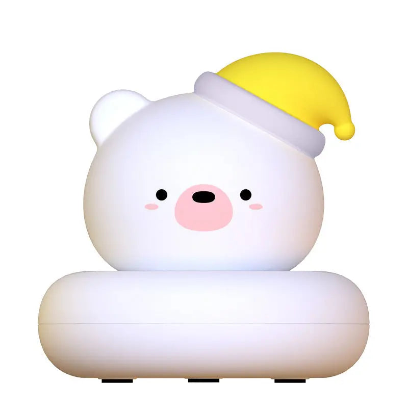 LED bedside desk lamp with cute pet designs (rabbit, kitten, duckling, bear), tap-controlled light, and modern style for home decoration