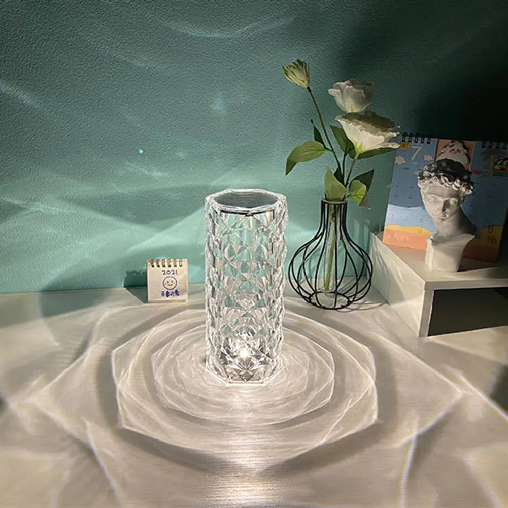 Nordic Crystal Lamp USB Table Lamp with Touch Dimming and RGB Color Changing Light for Bedroom and Home Decor