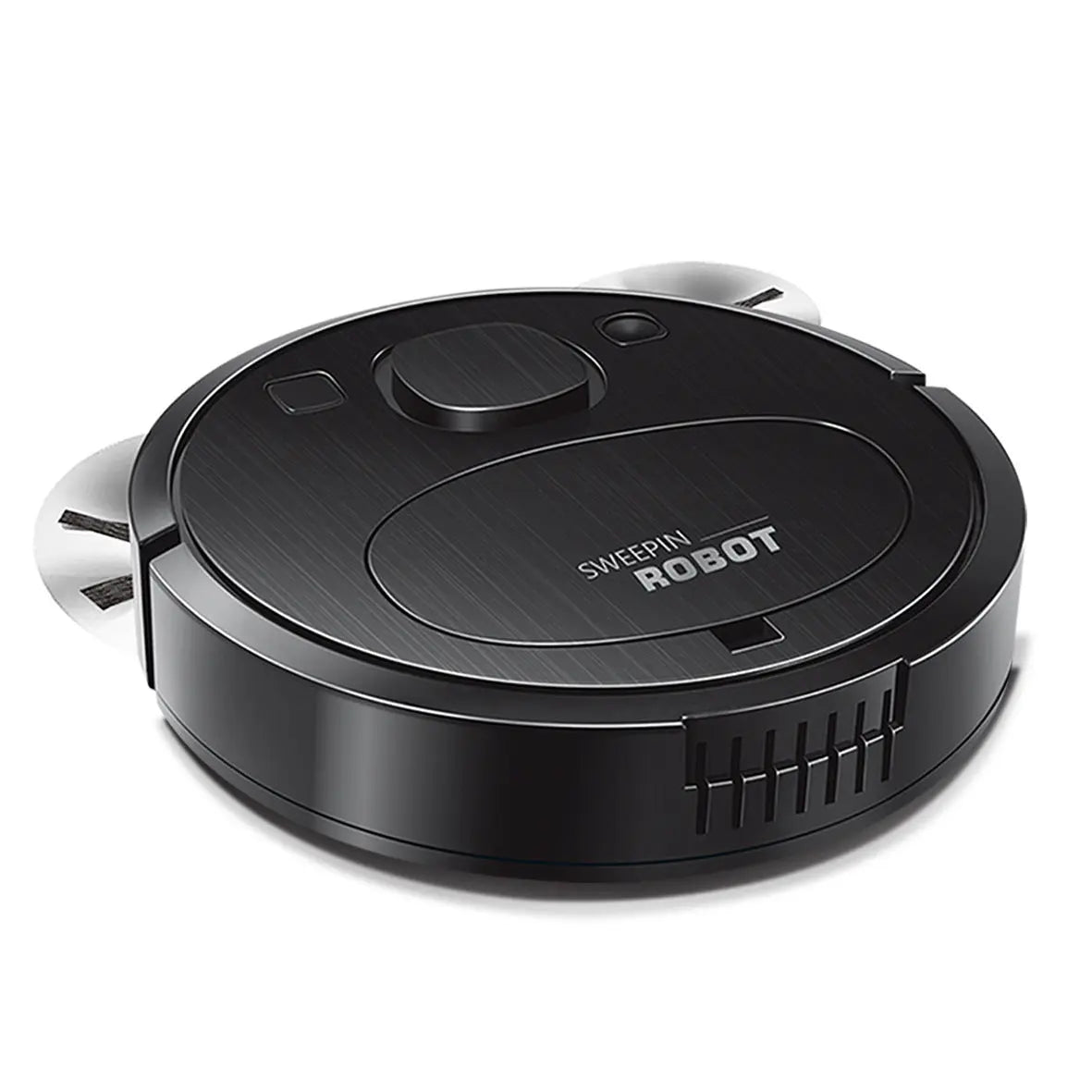 USB Charging Automatic Vacuum Cleaner in black and white with brush and mop accessories