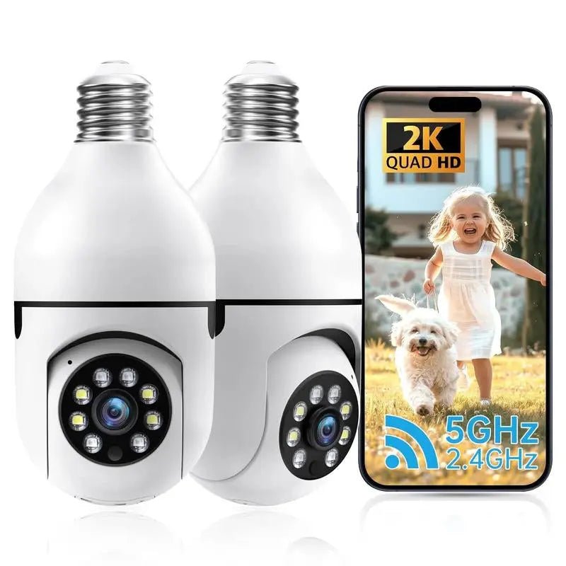 WESECUU Light Bulb Camera 2.4/5Ghz-Wireless 3MP/2MP HD, Infrared Night Vision,Pan/Tilt, 2-Way Audio, Human Detection,Alarm,Alexa Compatible Security