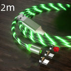 Magnetic charging cable with LED light, nylon braided, 3-in-1 USB connector for Type-C, Micro USB, and Lightning devices