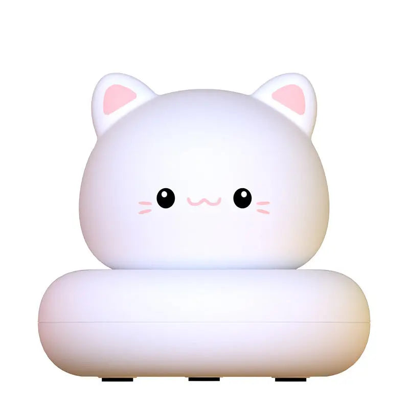 LED bedside desk lamp with cute pet designs (rabbit, kitten, duckling, bear), tap-controlled light, and modern style for home decoration